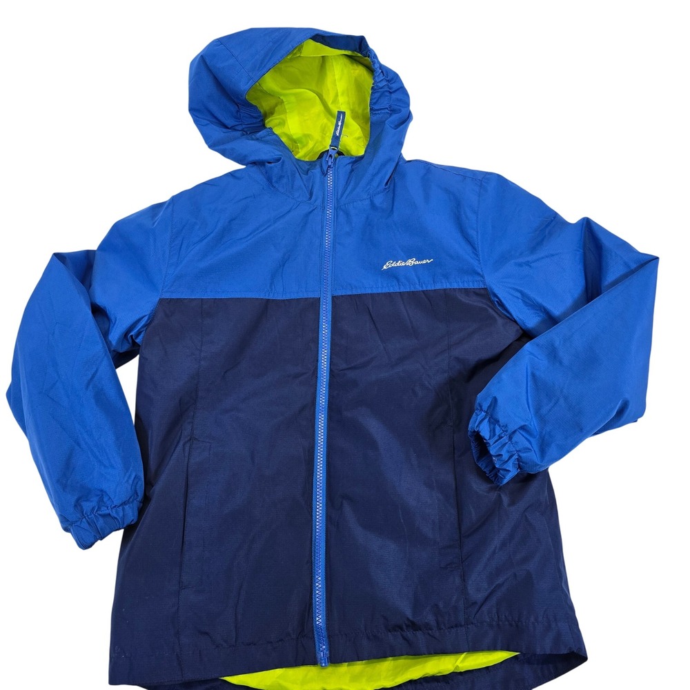 Eddie Bauer Kids Blue Navy Hooded Rain Jacket‎ Windbreaker Size M 10 12